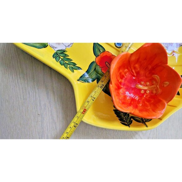 TROPICAL SHIRT CHIP & DIP-YELLOW & ORANGE WITH HIBISCUS FLOWERS BY DENNIS EAST - Picture 7 of 8